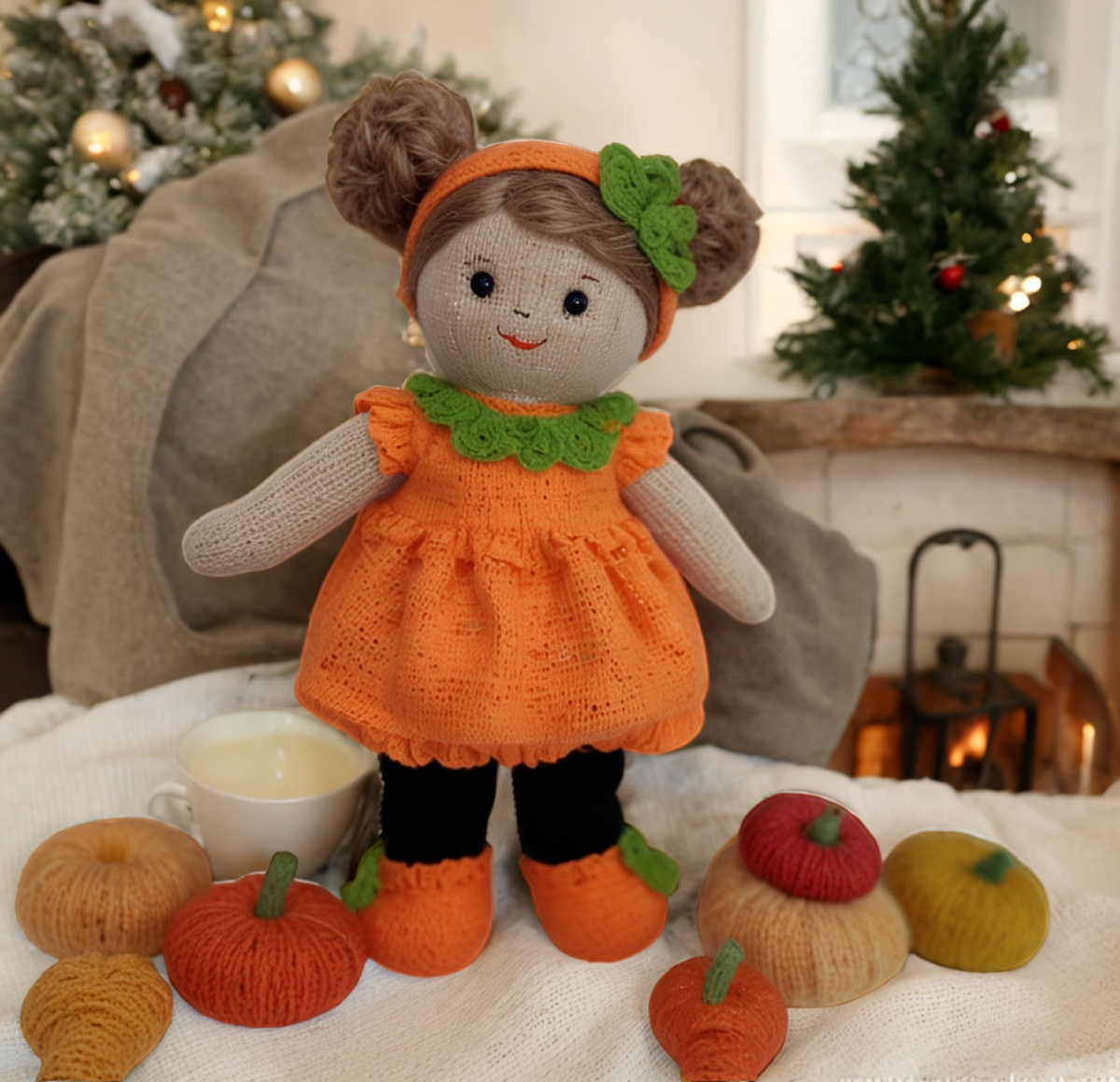 Strickmuster für Halloween-Kürbispuppe 
